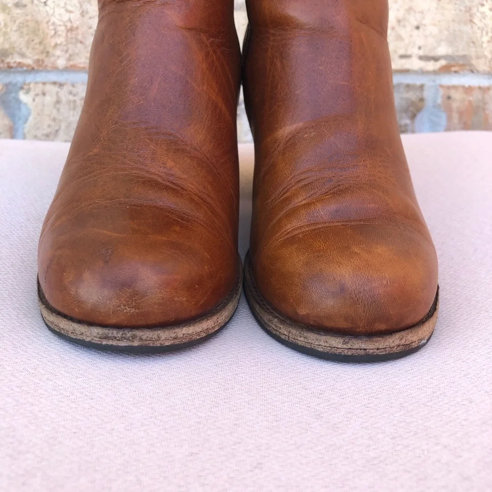 FRYE Addie Leather Versatile Dual-zip Ankle‎ Boots In Cognac 6 1/2